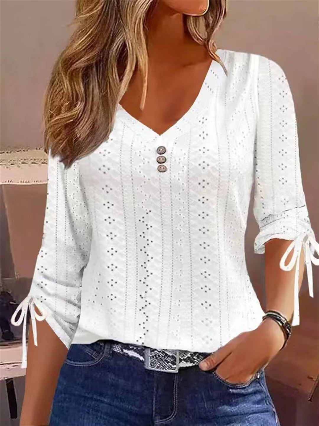 V-neck blouse for women with gathered detail Lune London