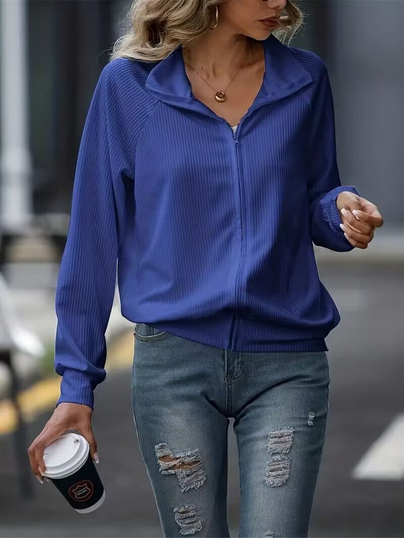 Sporty zip jacket for women with ribbed structure and elegant high collar Lune London