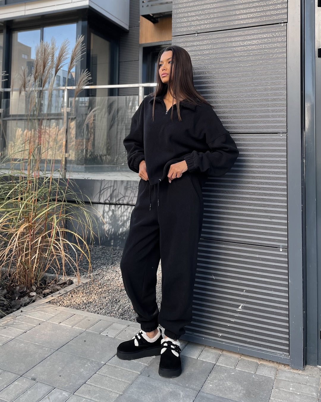 Ladies Fleece Loungewear with high collar and zip Lune London