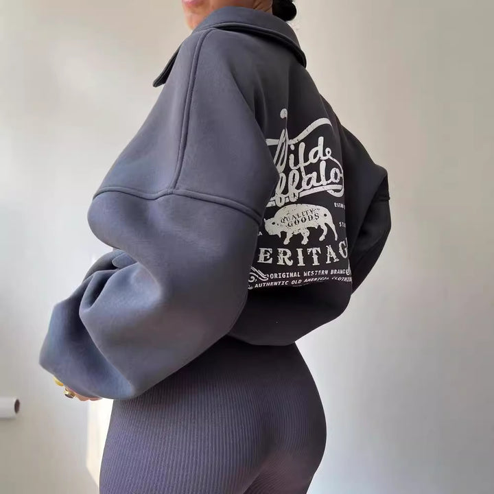 Hooded sweatshirt for women with high collar and zipper Lune London