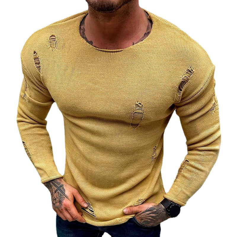 Men's stylish crew neck sweater with frayed details Lune London
