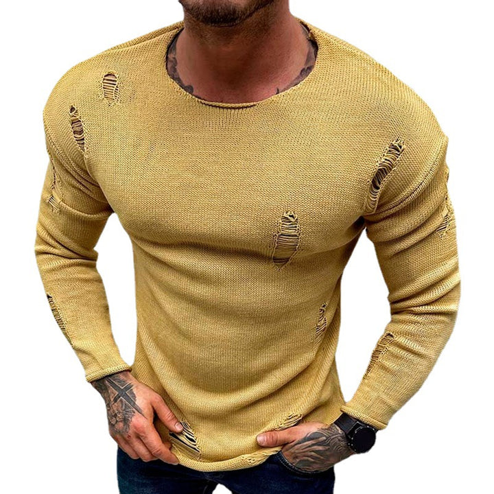 Men's stylish crew neck sweater with frayed details Lune London