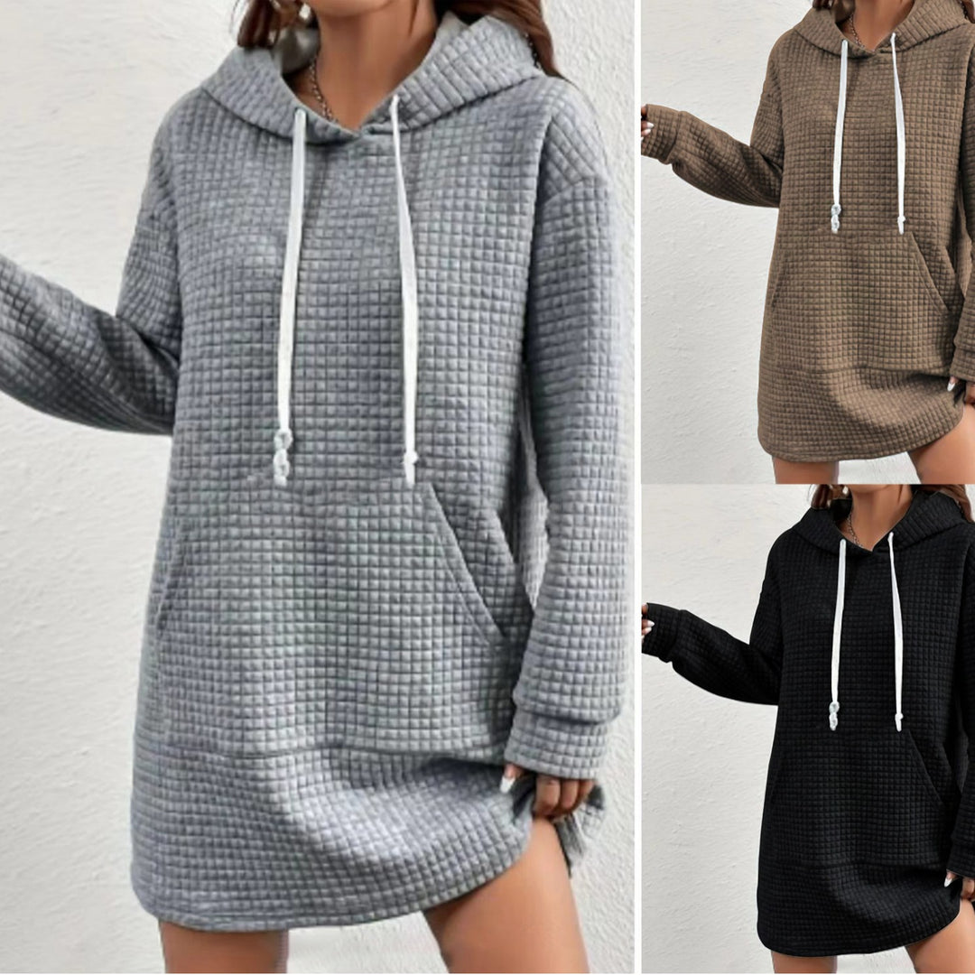 Plus size hooded dress for women with textured surface Lune London