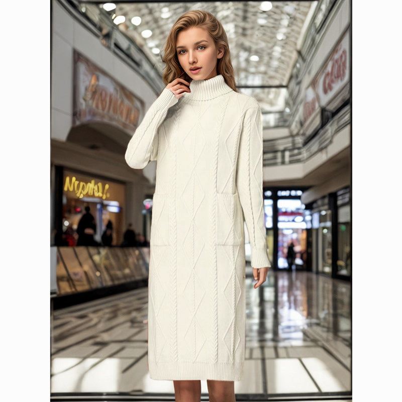 Knit dress for women with a high collar and an elegant weaving pattern Lune London