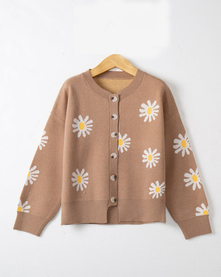 Knitted floral pattern jacket for women with short sleeves Lune London