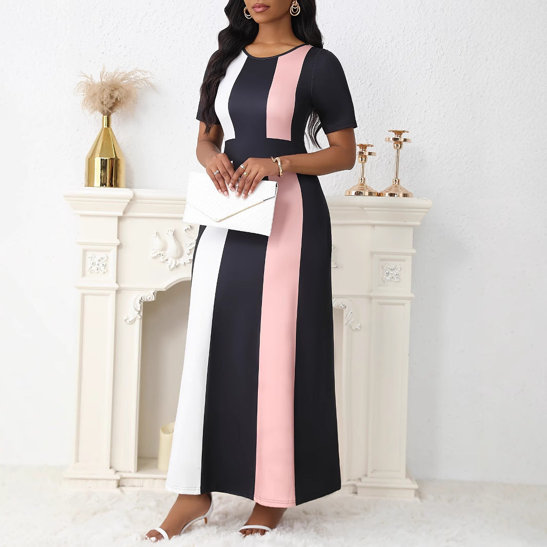 Maxi dress for women with a trendy color-blocked striped design and practical pockets Lune London