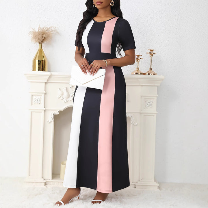 Maxi dress for women with a trendy color-blocked striped design and practical pockets Lune London