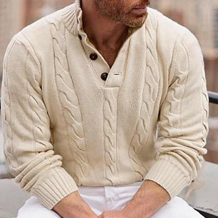 Men's knitted pullover with a modern weave pattern and a practical high collar Lune London