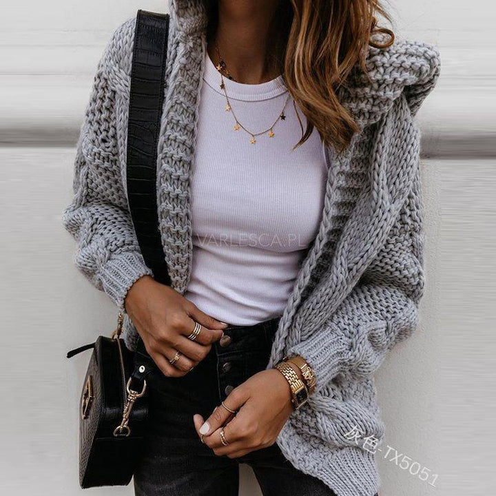 Ladies oversized knitted cardigan with asymmetrical cut and oversized sleeves Lune London