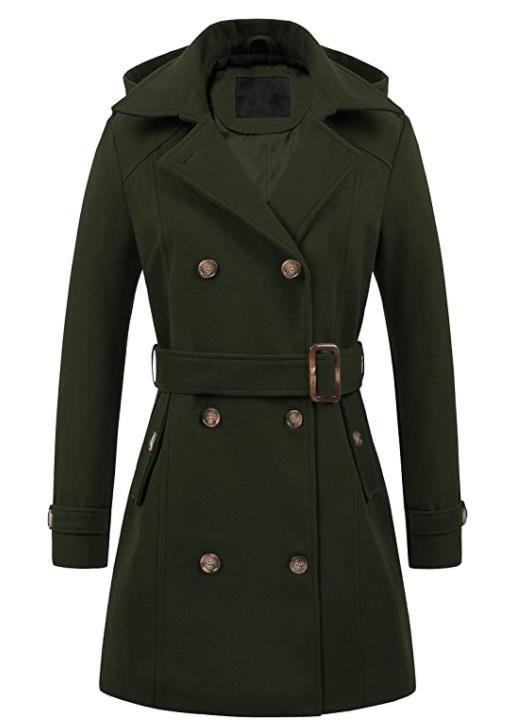 Elegant Peacoat coat for women with double row of buttons and belt at the waist Lune London