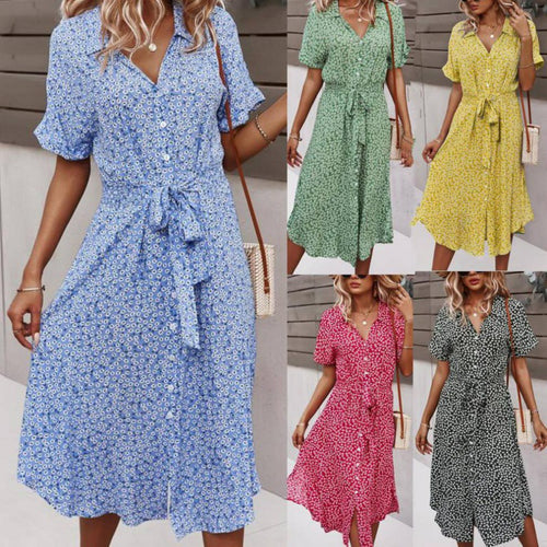 Floral dress for women with fitted cut and ruffles Lune London