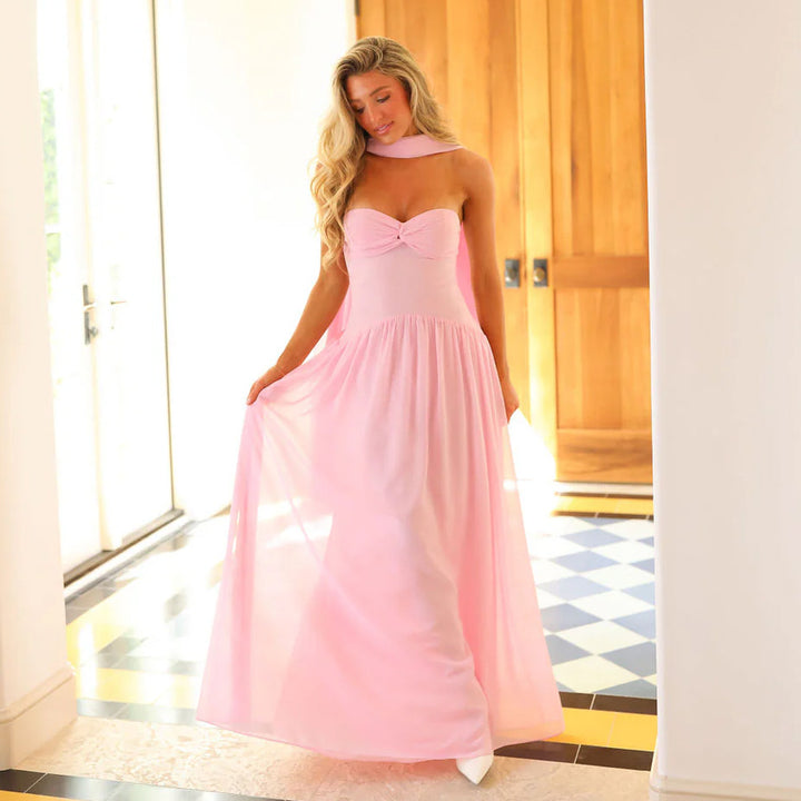 Maxi dress for women with an elegant lace-up bodice and a flowy skirt Lune London