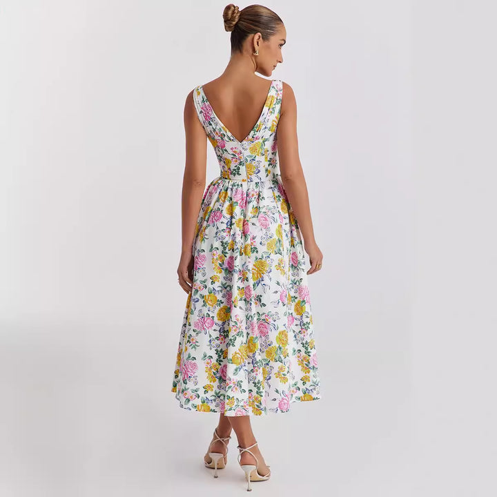 Midi dress for women with floral pattern and elegant V neck Chic & Stil