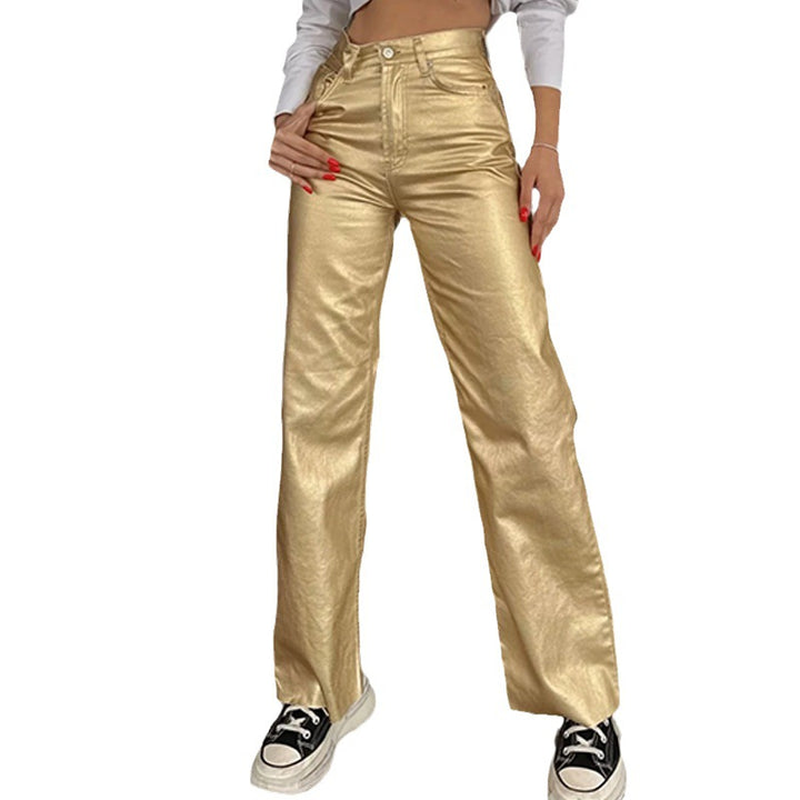 Metallic looking women's pants with a wide leg Lune London