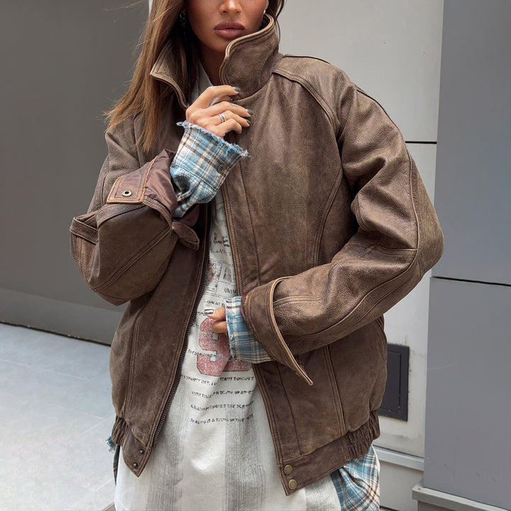 Leather jacket for women with a relaxed cut and oversized fit Lune London