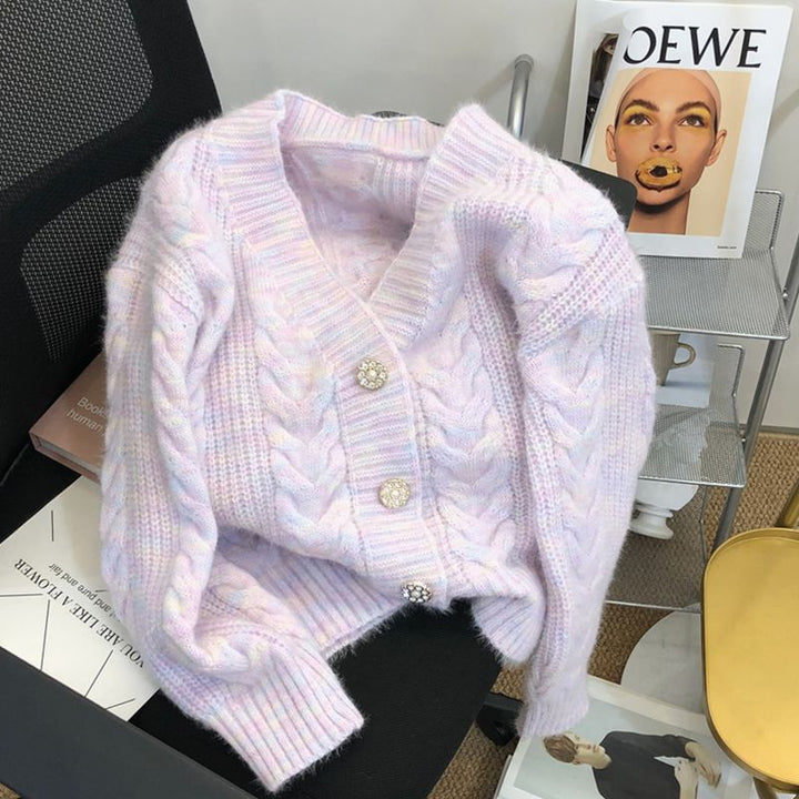 Cardigan confortable pour femmes avec motif en cable décoratif et détails de boutons nobles Chic & Stil