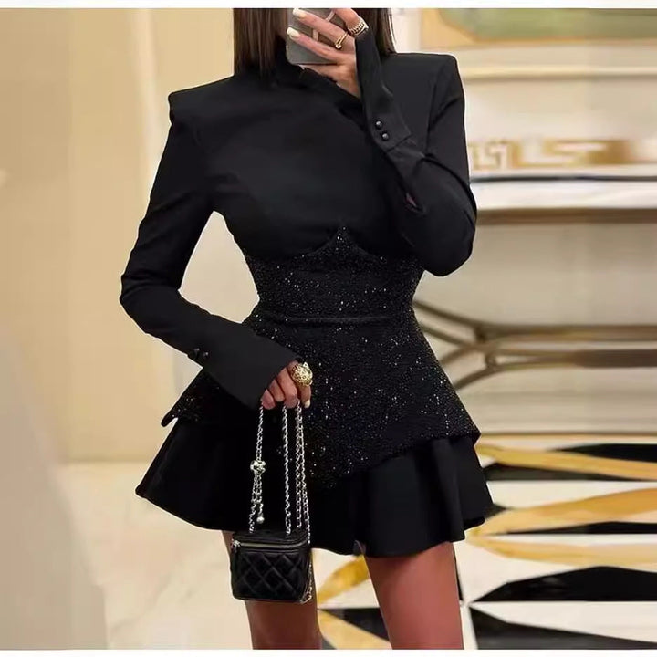Women Glamorous Cocktail Dress with Textured Bodice and Voluminous Skirt Lune London