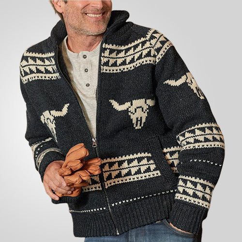Men's knitted jacket with a unique pattern and practical pockets Lune London