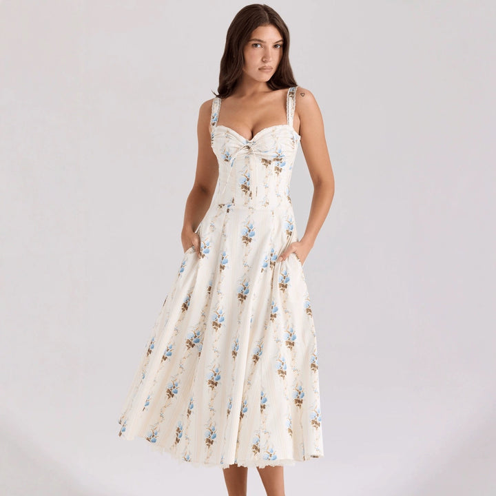 Women's midi dress with floral design and fitted bodice Lune London