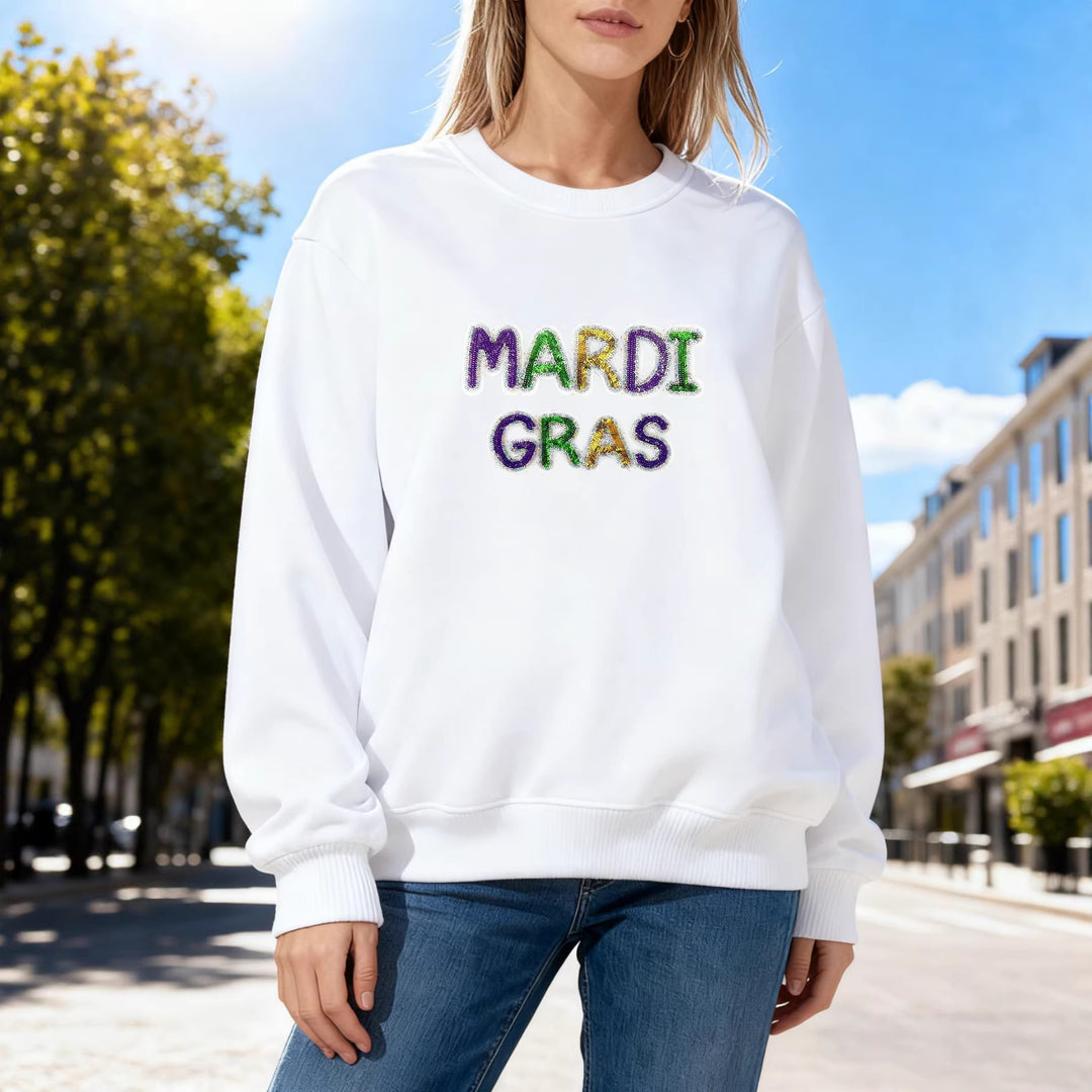 Sweat-shirt pour femmes avec lettrage vibrant de Mardi Gras Chic & Stil