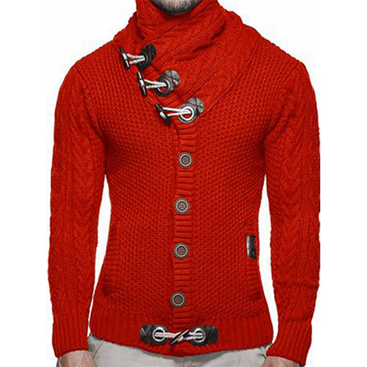 Men's knitted jacket with asymmetrical collar and single button design Lune London