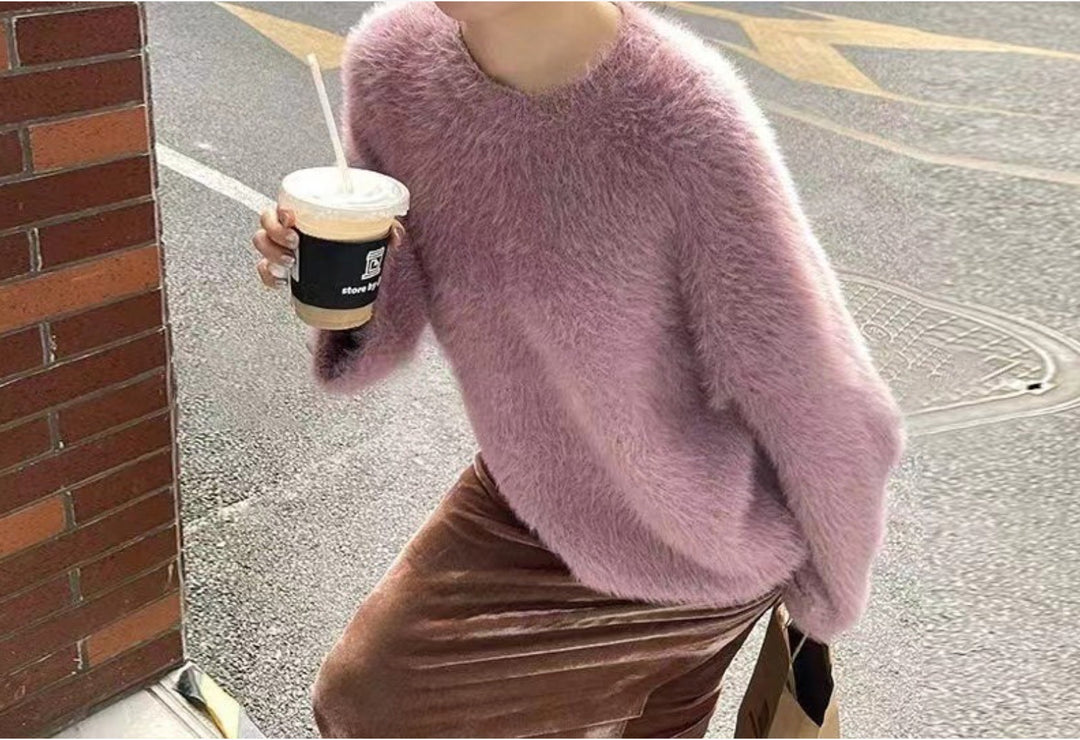 Ladies Plush Sweater with Relaxed Fit and High Round Neck Lune London