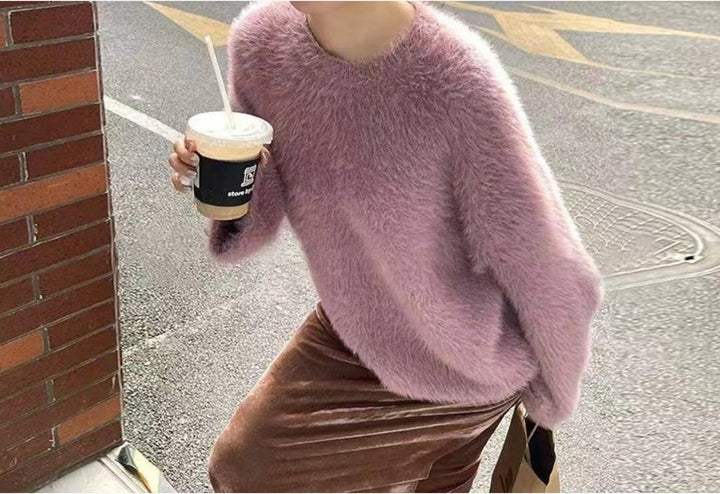 Ladies Plush Sweater with Relaxed Fit and High Round Neck Lune London