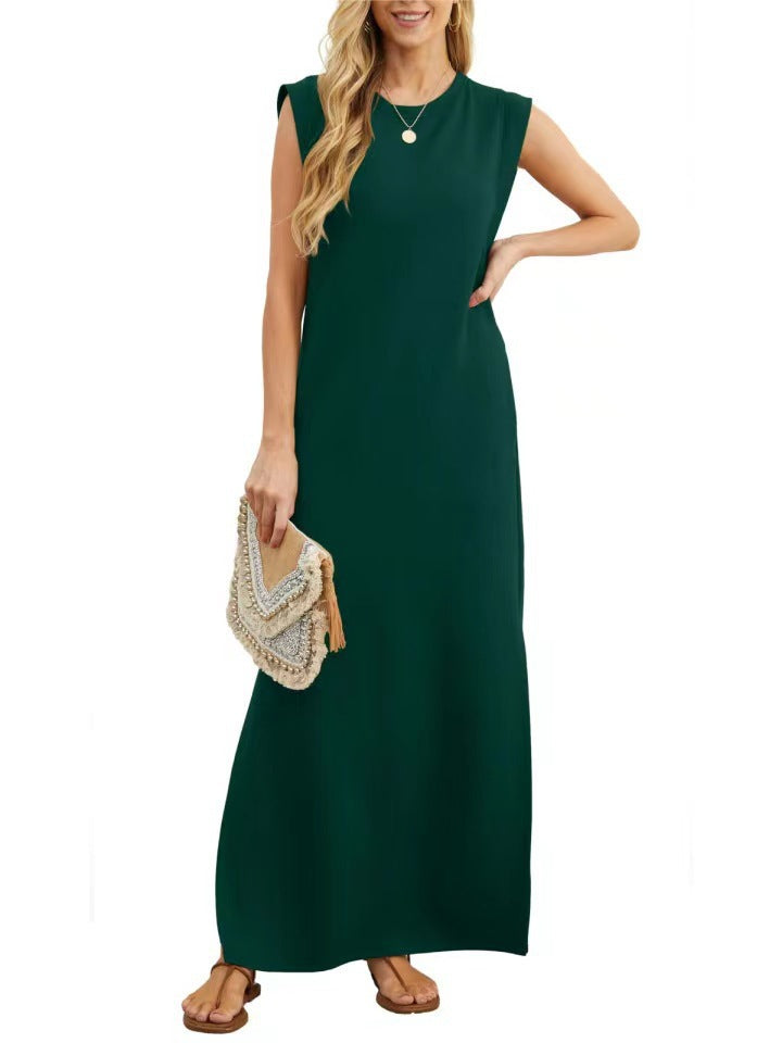 Maxi dress for women with modern shoulder details and a fluid cut Lune London