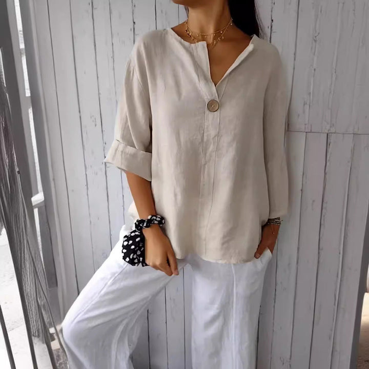 Women's Airy Linen Blouse with Button Details and Casual Cut Lune London
