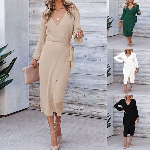 Wrap dress for women with deep V-neck and elegant belt Lune London