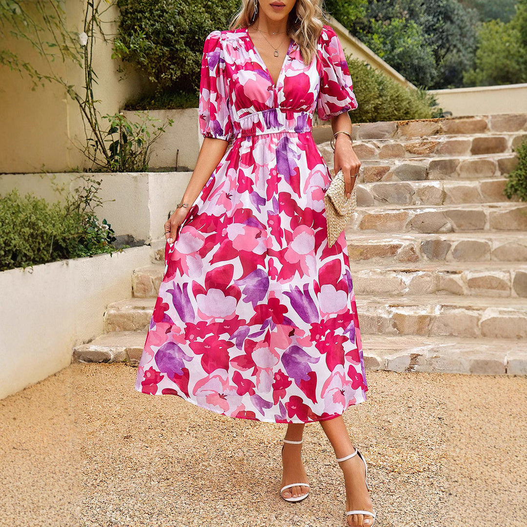 Ladies Romantic Chic Maxi Dress with Puff Sleeves