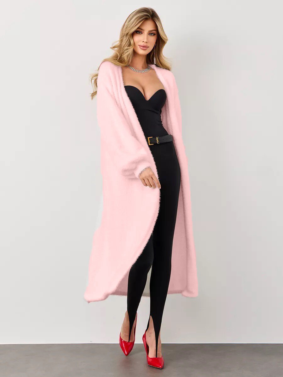 Manteau long pour femmes en matériau confortable avec une coupe ouverte Chic & Stil