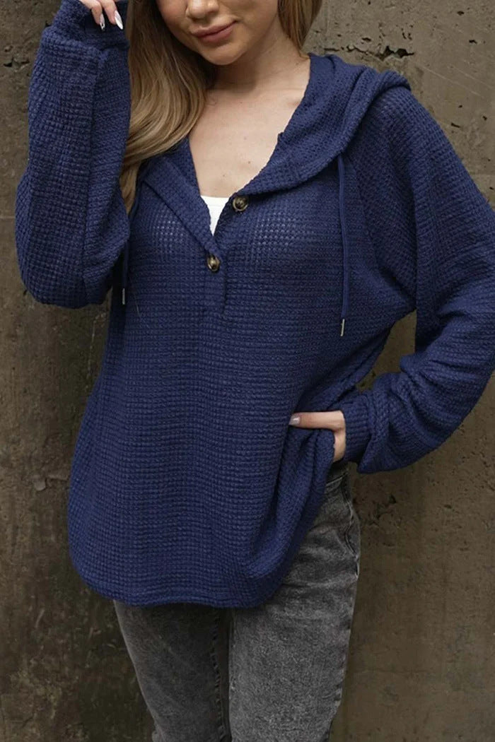 Casual hoodie for women with textured design and button details Lune London