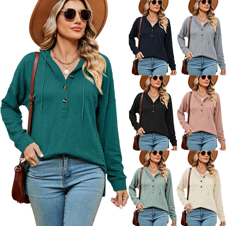 Casual women's sweater with button details and hood Lune London
