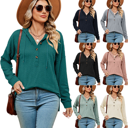 Casual women's sweater with button details and hood Lune London
