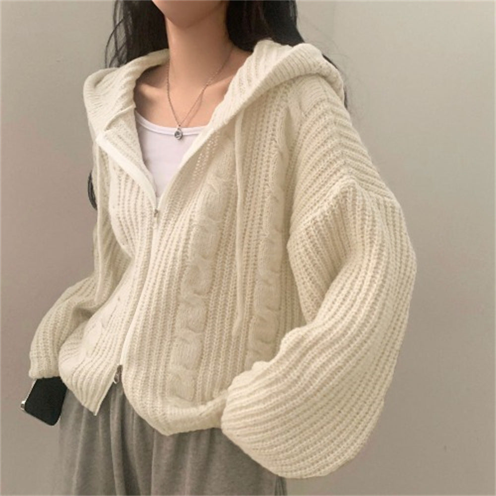 Cardigan femme avec capuche et tricot à câble décoratif Chic & Stil