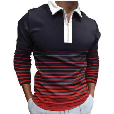 Men's long sleeve polo with sporty striped detail and high-quality zipper Lune London