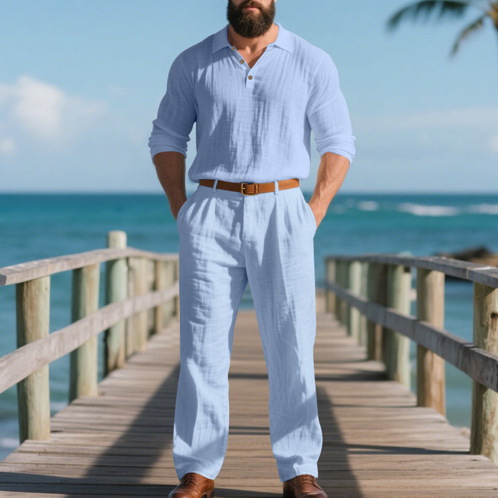 Chic and Stylish Casual Elegant Jumpsuit for Men with Practical Pockets and Stylish Henley Collar