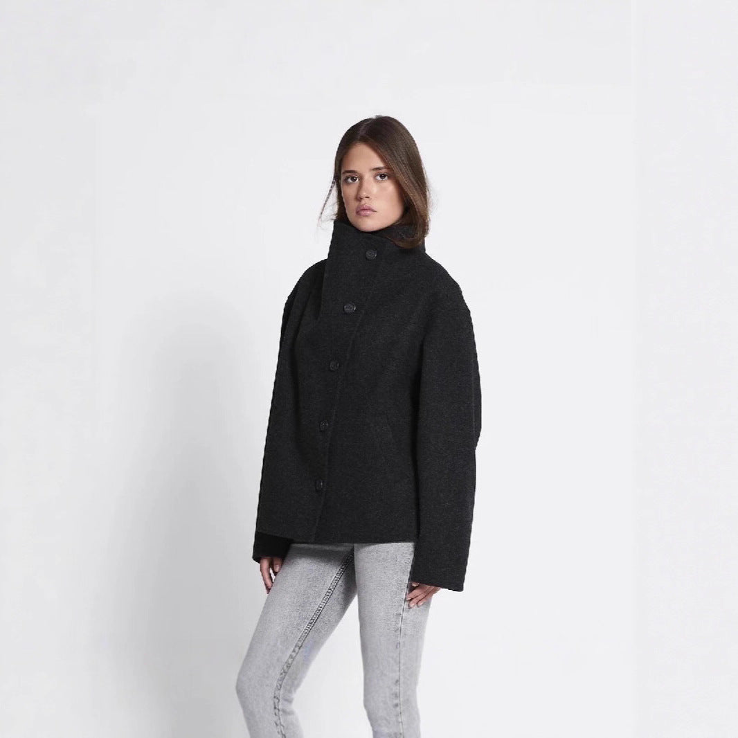 Oversized wool blazer for women with high collar and double-breasted Lune London