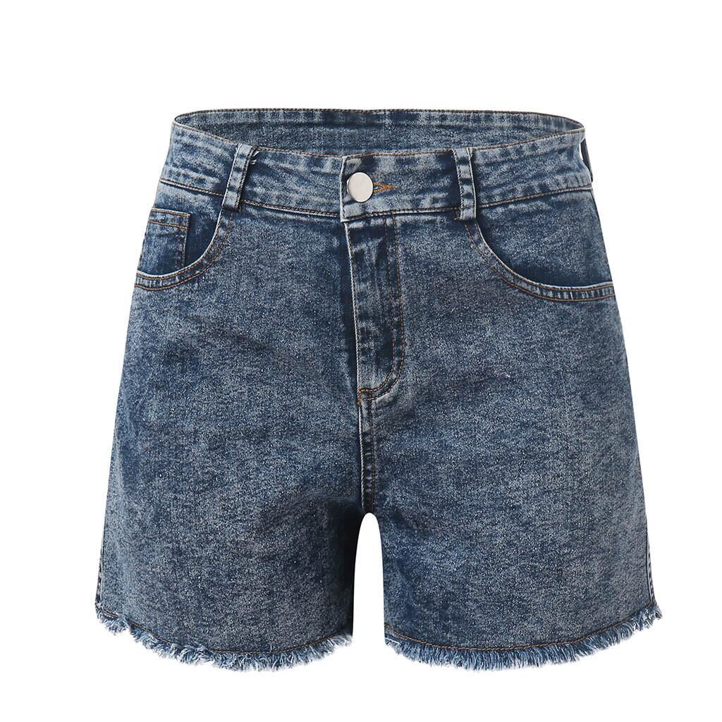 Women high-waisted denim shorts with frayed hem Lune London