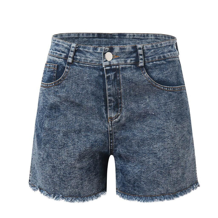 Women high-waisted denim shorts with frayed hem Lune London
