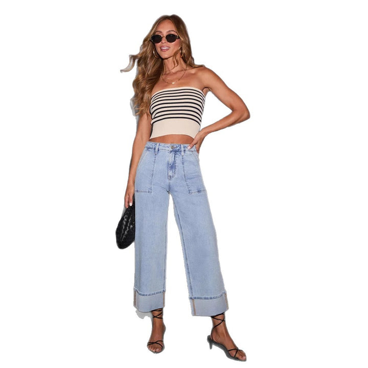 Women's wide-cut jeans with pockets and fashionable hem Lune London