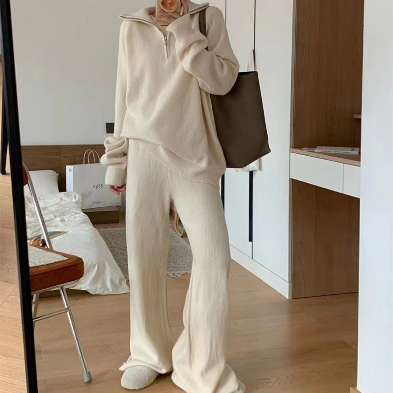 Women Thick Knit Pull and Wide Leg Pants Set Lune London