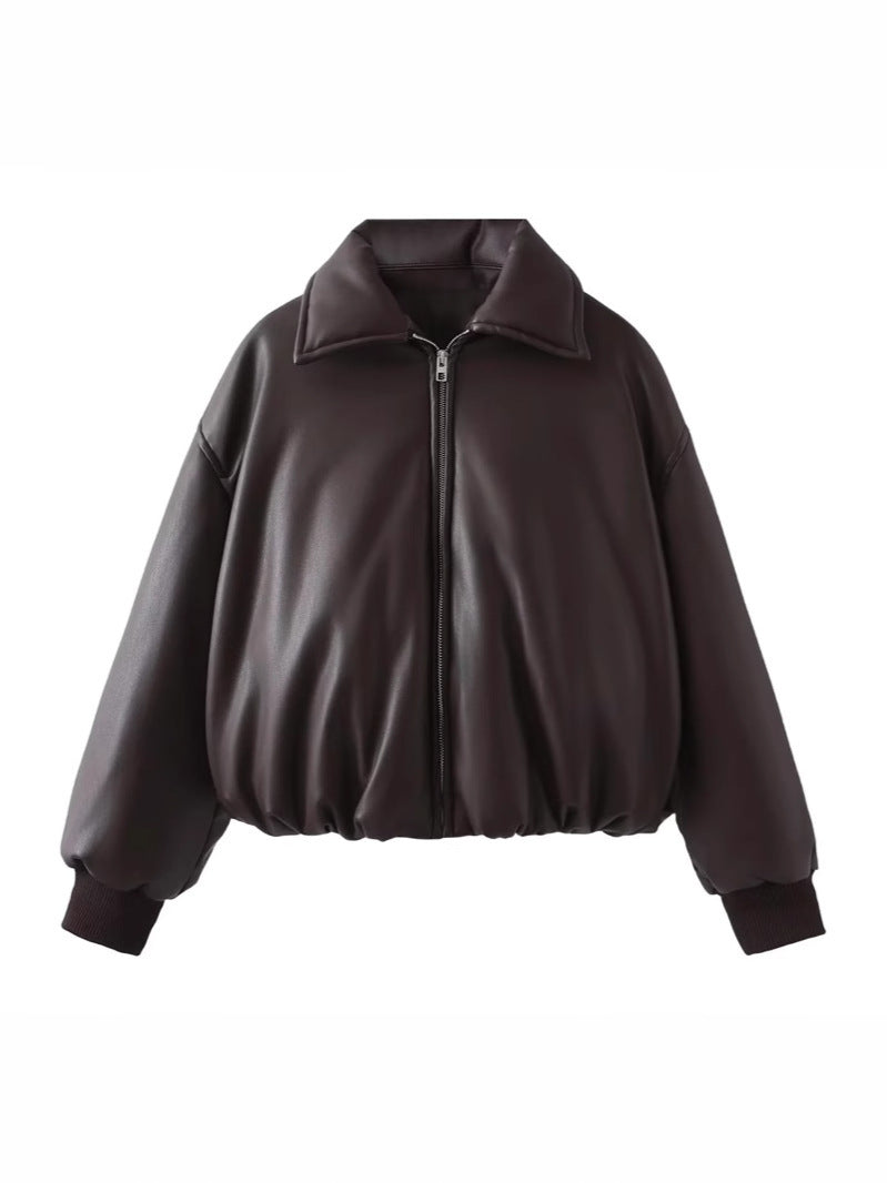Casual faux leather jacket for women with a loose fit and practical pockets Lune London