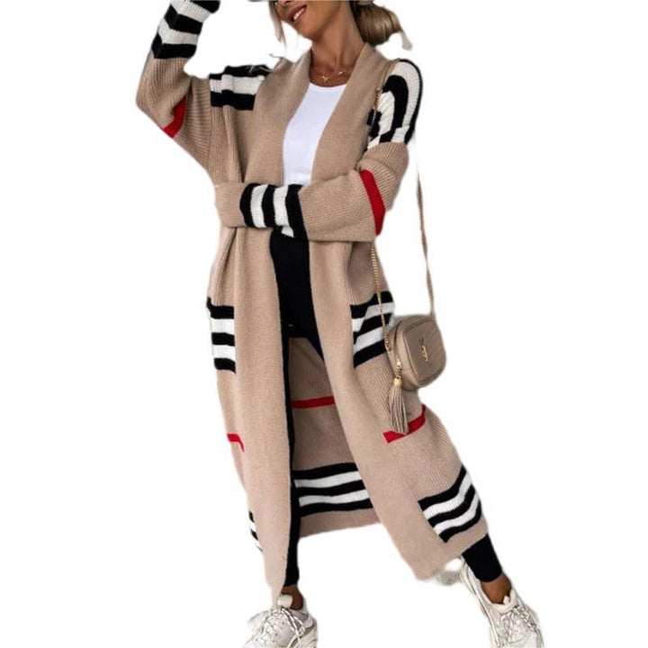 Long knit jacket for women with trendy striped pattern Lune London
