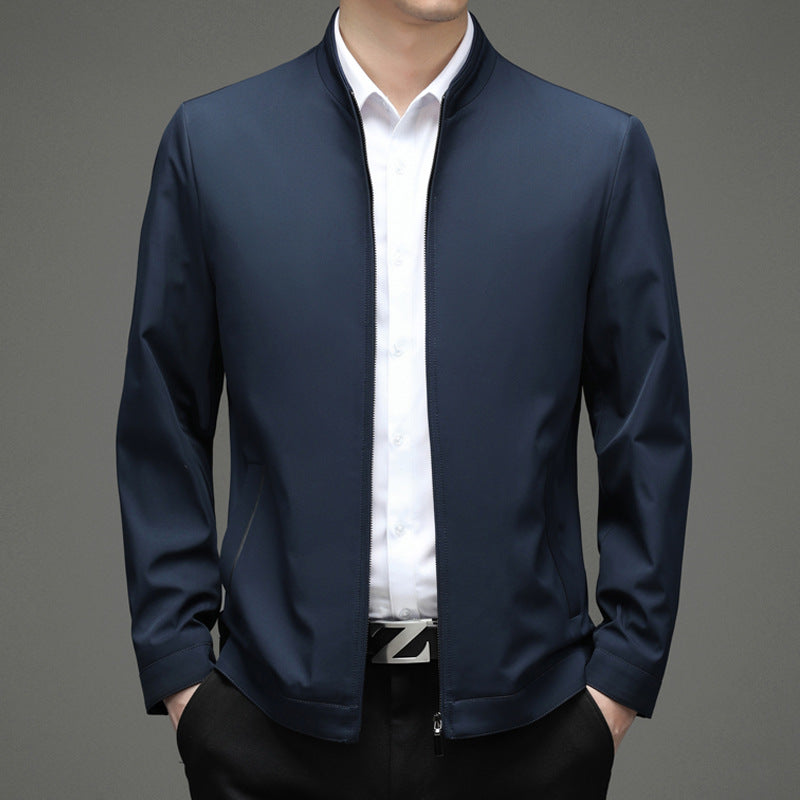 Fashionable men's transition jacket with stylish high collar and practical pockets Lune London