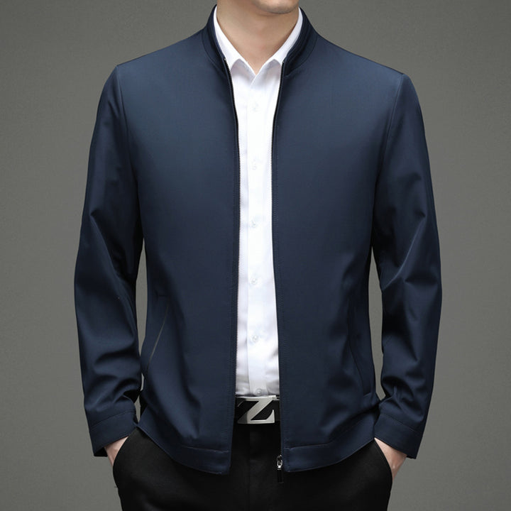 Fashionable men's transition jacket with stylish high collar and practical pockets Lune London