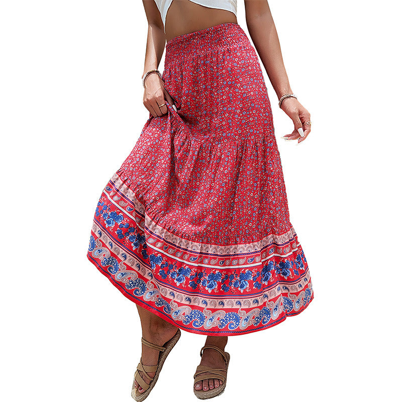 Lune London Floral Print Bohemian Maxi Skirt for Women