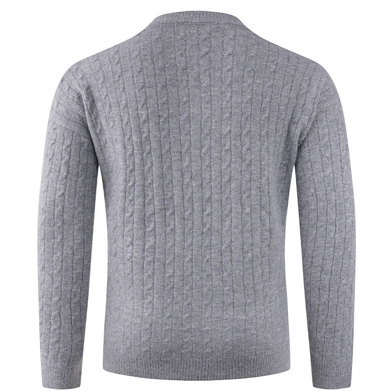 Chunky knit sweater for men with modern shawl collar and button details Lune London
