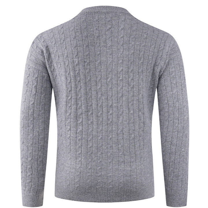 Chunky knit sweater for men with modern shawl collar and button details Lune London